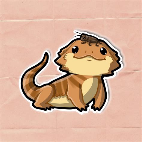 Super Kawaii Bearded Dragon With a Cricket Adorable Kawaii Reptile Friend-for Laptop, Planner ...