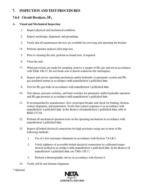 Inspection AND Test Procedures 7.6.4 Circuit Breakers, SF | PDF ...