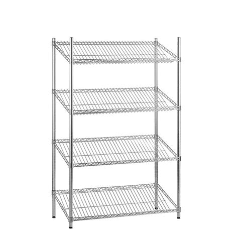 4 Tier Chrome Wire Shelving Unit with Slanted Shelves - H1600 x D450mm ...