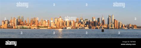 New York City Manhattan midtown skyline panorama at sunset Stock Photo ...