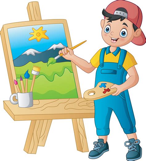 Boy painting a landscape on the canvas 6732296 Vector Art at Vecteezy