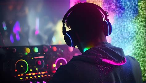 Premium AI Image | Dj with colorful neon lights in nightclub party horizontal banner illustration