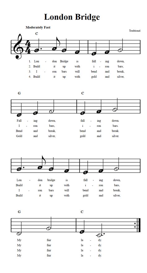 London Bridge: Beginner Sheet Music with Chords and Lyrics