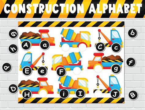 Alphabet Matching, Printable Activities For Kids, Homeschool Kindergarten, Construction Vehicles ...