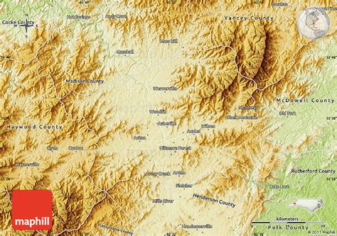 Physical Map of Buncombe County