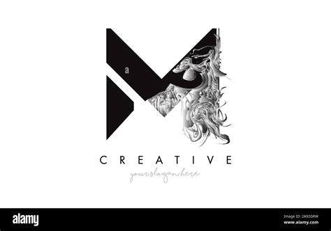 Letter M Logo Design Icon with Artistic Grunge Texture In Black and ...