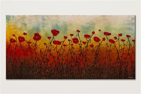 Red Flowers Abstract Art Paintings - Red Flower Field Modern Canvas ...