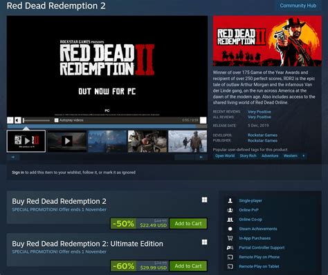 Red Dead Redemption 2 PC Is Selling At 50% Discount On Steam