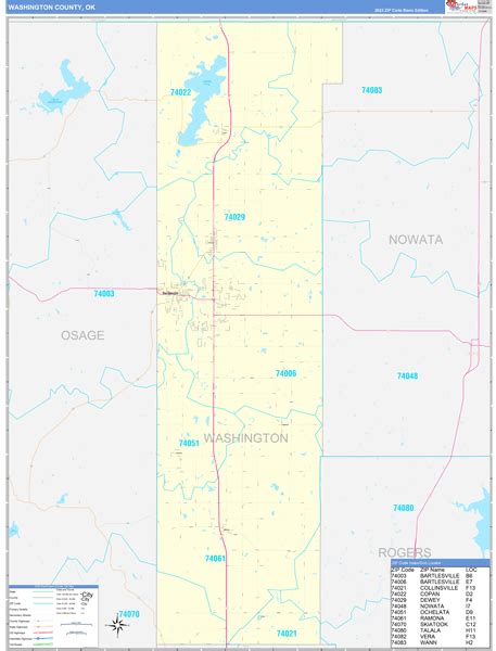 Washington County, OK Zip Code Wall Map Basic Style by MarketMAPS ...