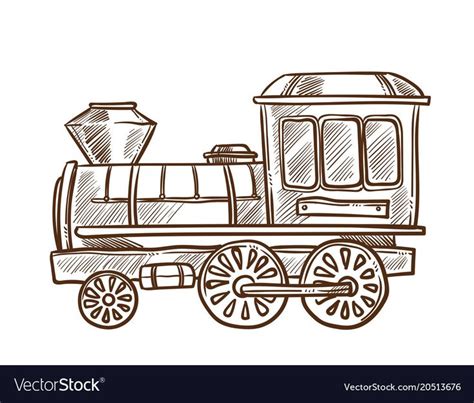 Train retro toy sketch icon. Vector hand drawn isolated vintage cartoon train toy transport for ...