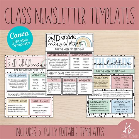 EDITABLE Classroom Newsletter Templates Modern Colorful - Etsy