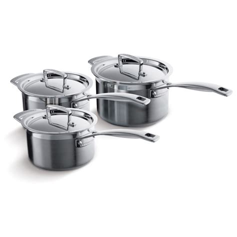 Le Creuset 3-Ply Stainless Steel 3 Piece Saucepan Set | IWOOT