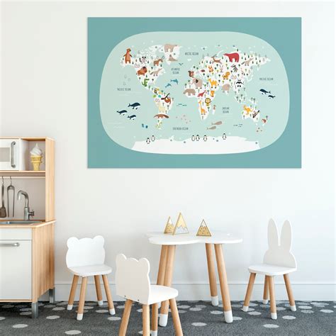 Animal World Map Poster Kids World Map Printable Illustrated - Etsy