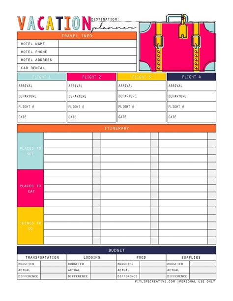 Vacation Planner | Free Printable Guide for Vacation Planning