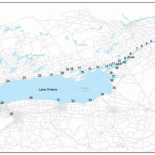 Overview map of Lake Ontario, showing links to 44 regional maps of ...