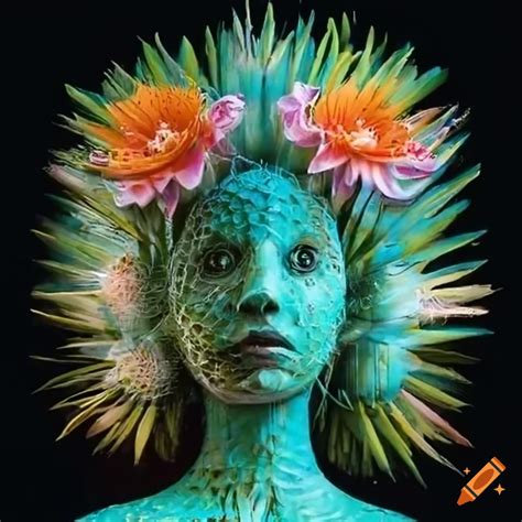 Artwork of a cactus goddess made of plants on Craiyon