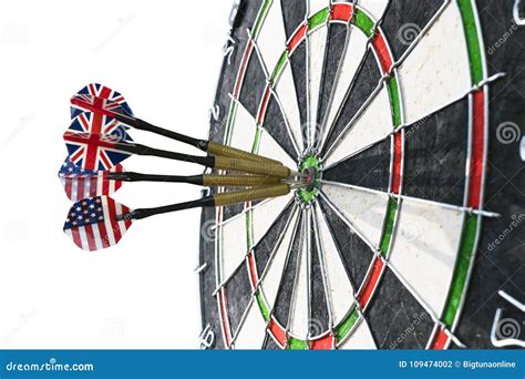 Metal Darts Have Hit the Red Bullseye on a Dart Board. Darts Game ...