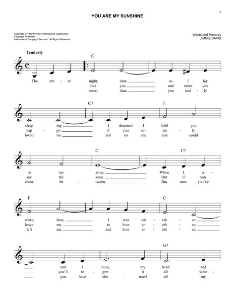 You Are My Sunshine by Jimmie Davis Sheet Music for Easy Lead Sheet / Fake Book at Sheet Music ...