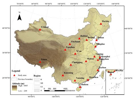 Location of the 20 major cities in China, with the background map... | Download Scientific Diagram