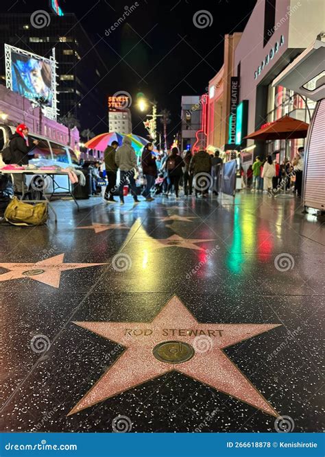 Hollywood Walk of Fame at Night Editorial Stock Photo - Image of ...