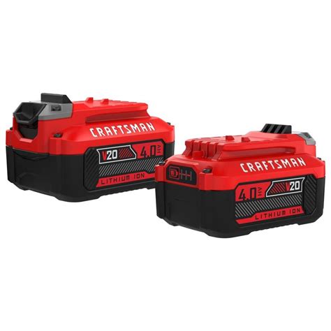 CRAFTSMAN V20 2-Pack 20-Volt Max 4-Amp-Hours/4-Amp-Hours Lithium Power ...