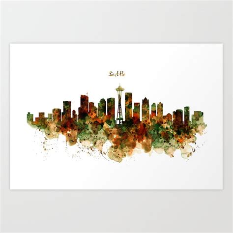 Seattle Watercolor Skyline Poster Art Print by MarianVoicu | Society6