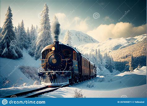 Winter Train Rides in Snowy Mountains Stock Image - Image of locomotive ...