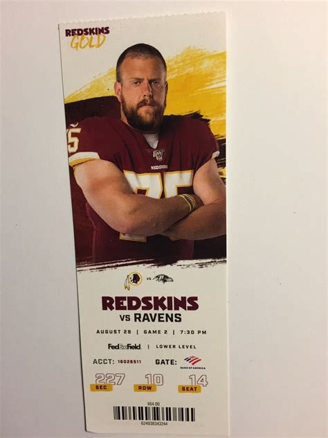 WASHINGTON REDSKINS VS BALTIMORE RAVENS AUGUST 29, 2019 TICKET STUB | eBay