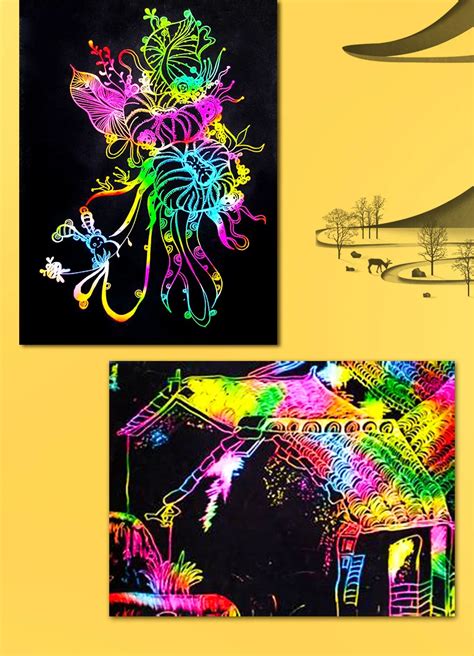 Diy Creative Scratch Art Paper With Wooden Stylus Craft Scratchboard For Kids - Buy Scratch Art ...