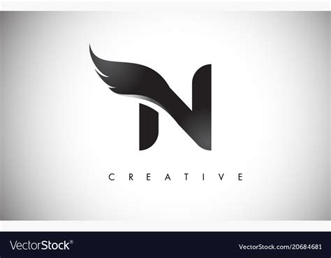 N letter wings logo design with black bird fly Vector Image