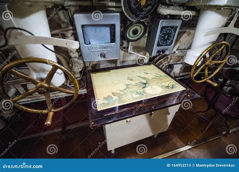 TALLINN, ESTONIA - November 02, 2019: Old Map on Table Inside Submarine ...