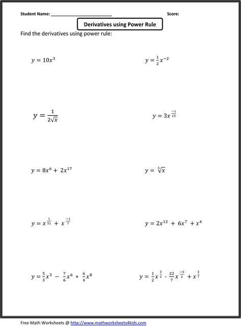 Derivative Worksheet – Kidsworksheetfun