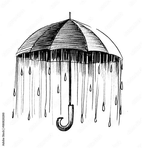 Ink drawing of a rain under the umbrella Stock Illustration | Adobe Stock