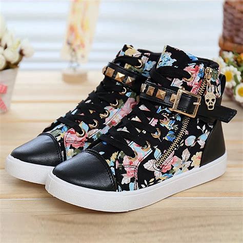 Aliexpress.com : Buy Floral High Top Shoes Women Canvas Shoes Lace Up ...