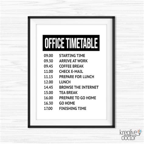 Office Timetable Funny Office Signs Office Wall Art - Etsy