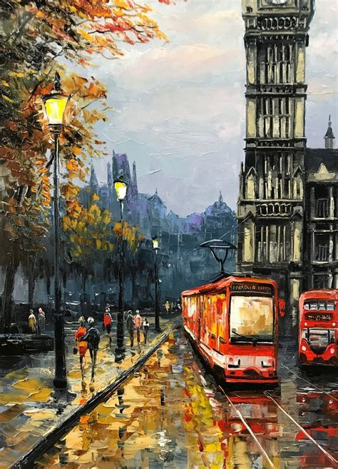 London Street Painting on Canvas London Scene Canvas Wall Art City ...