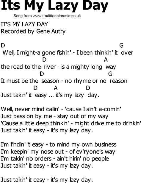 Old Country song lyrics with chords - Its My Lazy Day