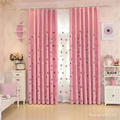 Ready stock】*Ready Stock* Pink Embroidered Blackout Curtain Soft Thermal UV Protection Living ...