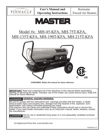 Master Kerosene Forced Air Heaters User's Manual | Manualzz