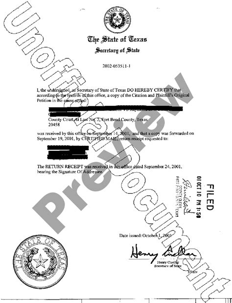 Carrollton Texas Secretary of State Certificate | US Legal Forms