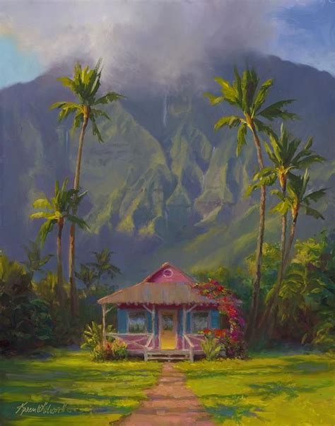 Hawaii Art Print of Kauai Landscape Painting With Hanalei Cottage a ...