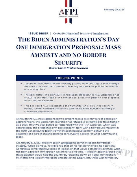 The Biden Administration’s Day One Immigration Proposal: Mass Amnesty and No Border Security ...