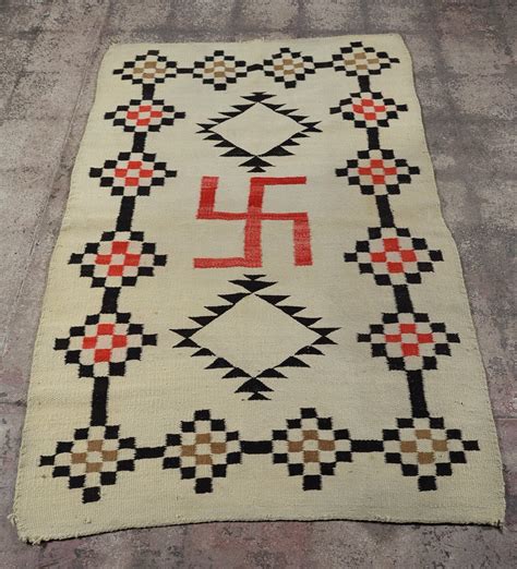 antique Native American Navajo Wool Rug w/Whirling log symbol