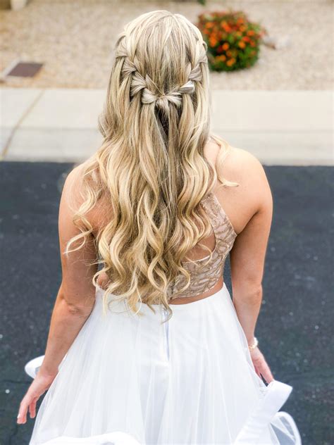 Waterfall braid with curls for prom! : r/Hair