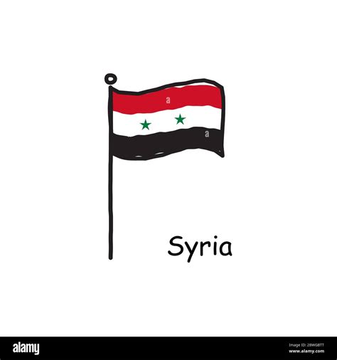 hand drawn sketchy Syria flag on the flag pole. Three color flag . Stock Vector illustration ...