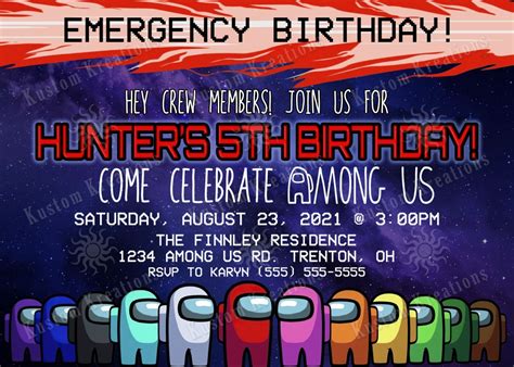 Among Us Birthday Invitations | Kustom Kreations