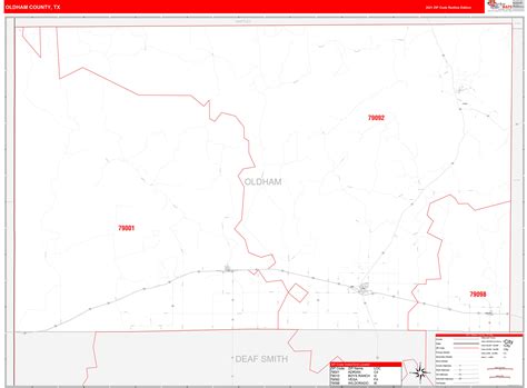 Oldham County, TX Zip Code Wall Map Red Line Style by MarketMAPS - MapSales