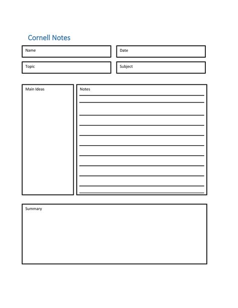 Downloadable Cornell Notes Template Google Docs | Master Template