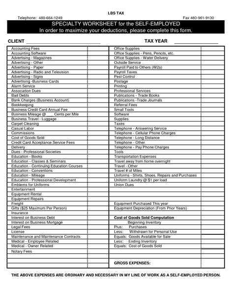 2024 Self Employment Tax Deduction Worksheet