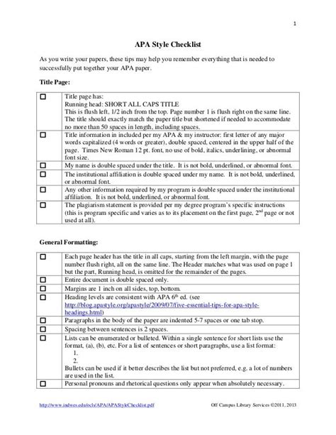 APA Style Checklist